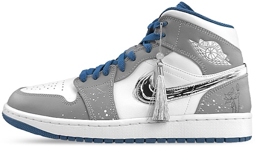 【客製球鞋】Jordan Air Jordan 1 Mid 球場個性 國風 荷花 禮盒 中筒 復古籃球鞋 男款 灰白黑 Order 【客製球鞋】Jordan Air Jordan 1 Mid 球場個性 國風 荷花 禮盒 中筒 復古籃球鞋 男款 灰白黑