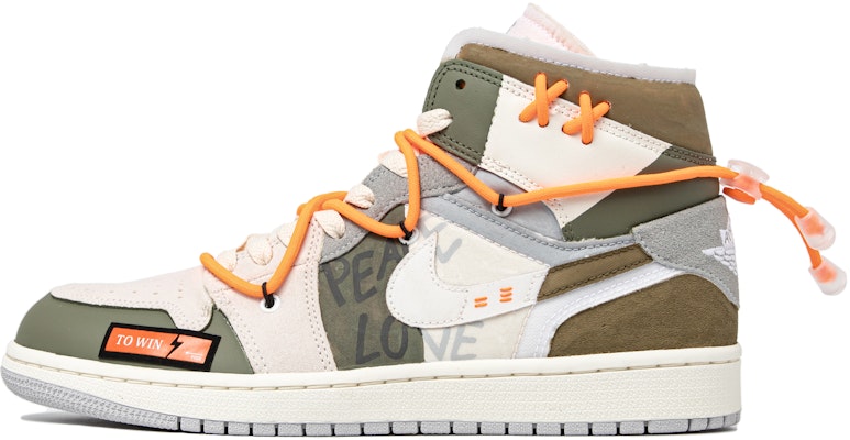 【定制球鞋】 Jordan Air Jordan 1 Mid 愛與和平 簡約圖案 中幫 復古籃球鞋 男款 米綠灰 Buy 【定制球鞋】 Jordan Air Jordan 1 Mid 愛與和平 簡約圖案 中幫 復古籃球鞋 男款 米綠灰