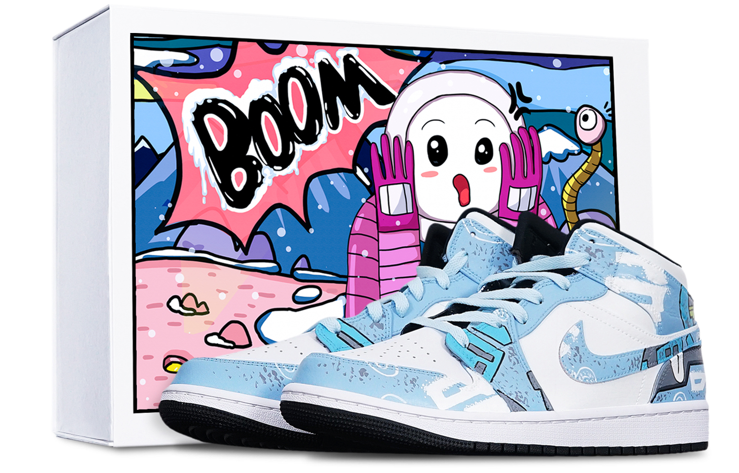 Buy 【客製球鞋】Jordan Air Jordan 1 Mid 機械賽博朋克 戰損高達風 限量特殊鞋盒 中幫 復古籃球鞋 GS 霧霾藍