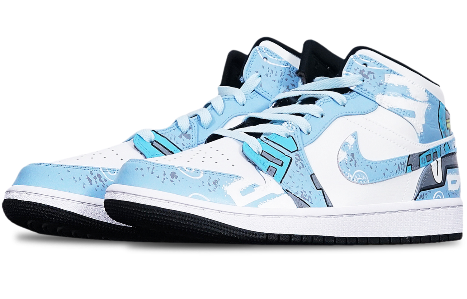 Shop 【客製球鞋】Jordan Air Jordan 1 Mid 機械賽博朋克 戰損高達風 限量特殊鞋盒 中幫 復古籃球鞋 GS 霧霾藍