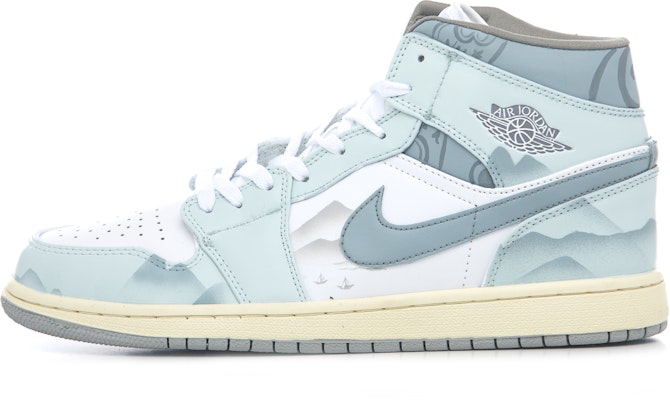 【訂製籃球鞋】 Jordan Air Jordan 1 Mid 煙雨江南 國風 山水 漸變 中筒 復古籃球鞋 男款 藍白色 Buy 【訂製籃球鞋】 Jordan Air Jordan 1 Mid 煙雨江南 國風 山水 漸變 中筒 復古籃球鞋 男款 藍白色