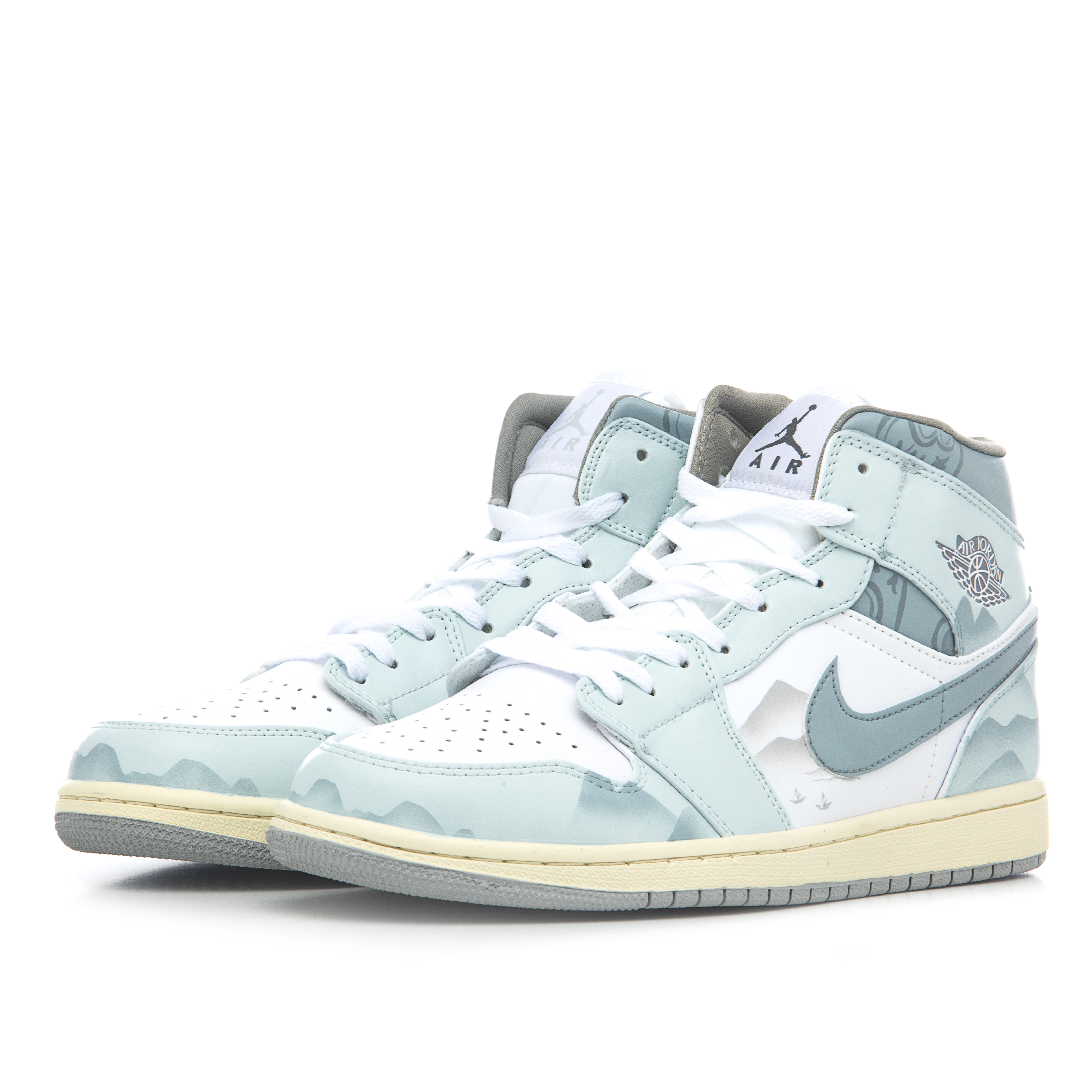 Lookbook [Kasut Custom] Air Jordan 1 Mid 'Biru Misty Southland-Putih' 554724-135(Team60-男款烟雨江南)