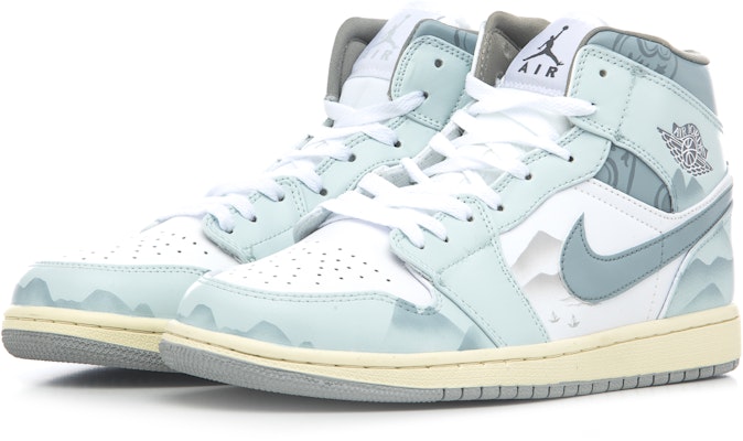 【訂製籃球鞋】 Jordan Air Jordan 1 Mid 煙雨江南 國風 山水 漸變 中筒 復古籃球鞋 男款 藍白色 Lookbook 【訂製籃球鞋】 Jordan Air Jordan 1 Mid 煙雨江南 國風 山水 漸變 中筒 復古籃球鞋 男款 藍白色