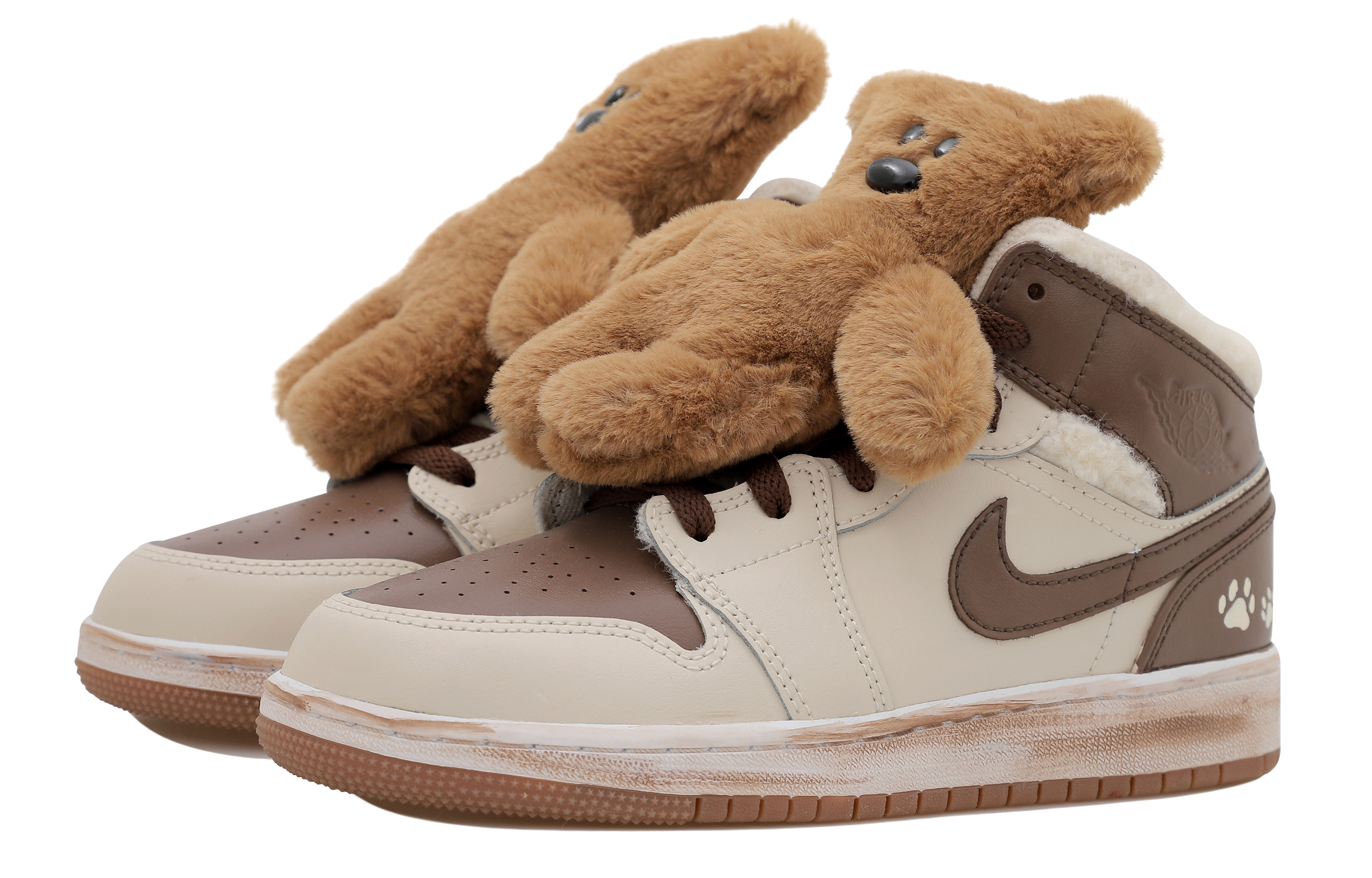 Shop [Kasut Custom] Air Jordan 1 Mid 'Mocha Teddy Bear - Distressed' DO2207-264-471333
