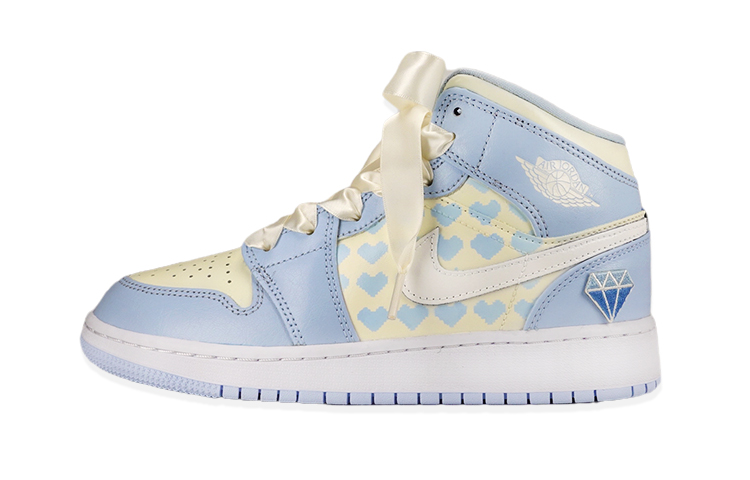 Buy [Kasut Custom] Air Jordan 1 Mid 'Mosaic Sweetheart Biru' 555112-401(TeamF-女款爱心钻石)