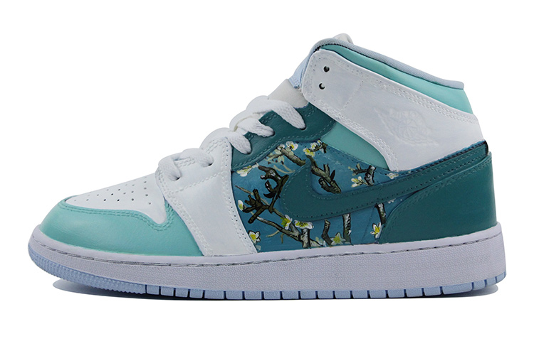 Buy [Sepatu Custom] Air Jordan 1 Mid 'Lukisan Minyak Almond Hijau Putih' 555112-401(Team39-AMY13杏花)