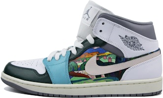 【訂製球鞋】Jordan Air Jordan 1 Mid 油畫風 主題訂製 杏花綠 防滑耐磨 中幫 復古籃球鞋 男款 黑白藍綠 Buy 【訂製球鞋】Jordan Air Jordan 1 Mid 油畫風 主題訂製 杏花綠 防滑耐磨 中幫 復古籃球鞋 男款 黑白藍綠
