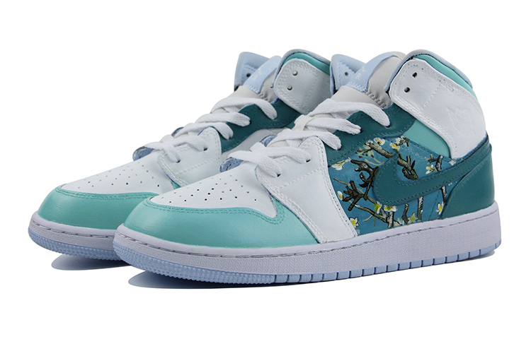 Lookbook [Sepatu Custom] Air Jordan 1 Mid 'Lukisan Minyak Almond Hijau Putih' 555112-401(Team39-AMY13杏花)