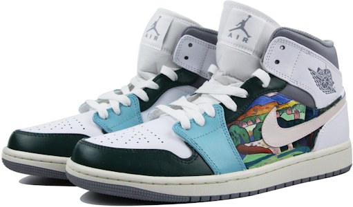 【訂製球鞋】Jordan Air Jordan 1 Mid 油畫風 主題訂製 杏花綠 防滑耐磨 中幫 復古籃球鞋 男款 黑白藍綠 Lookbook 【訂製球鞋】Jordan Air Jordan 1 Mid 油畫風 主題訂製 杏花綠 防滑耐磨 中幫 復古籃球鞋 男款 黑白藍綠