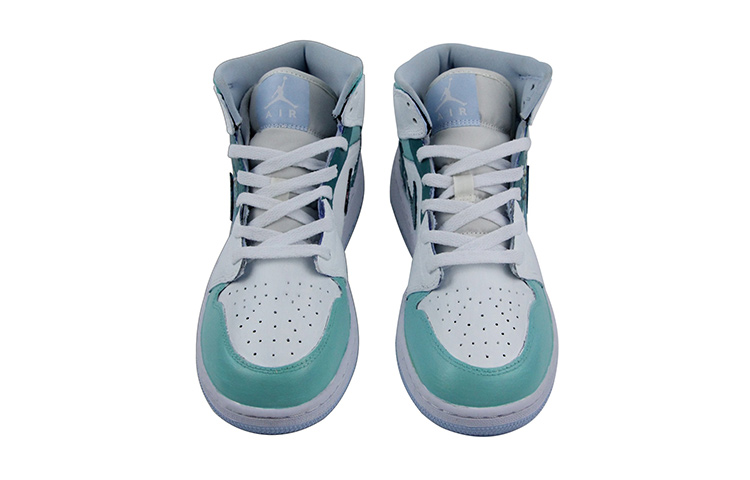Shop [Sepatu Custom] Air Jordan 1 Mid 'Lukisan Minyak Almond Hijau Putih' 555112-401(Team39-AMY13杏花)