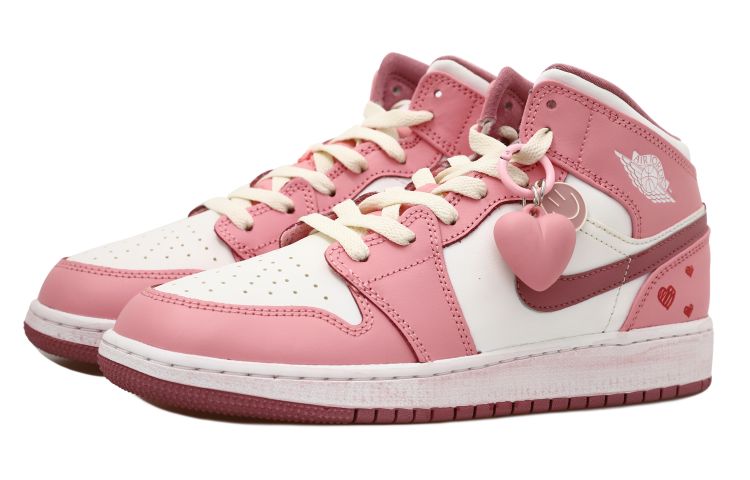 Lookbook [定制鞋] Air Jordan 1 中帮 'OKHR 复古白奶油' DQ8423-616(Team拾玖-爱心做旧女S-BOX)