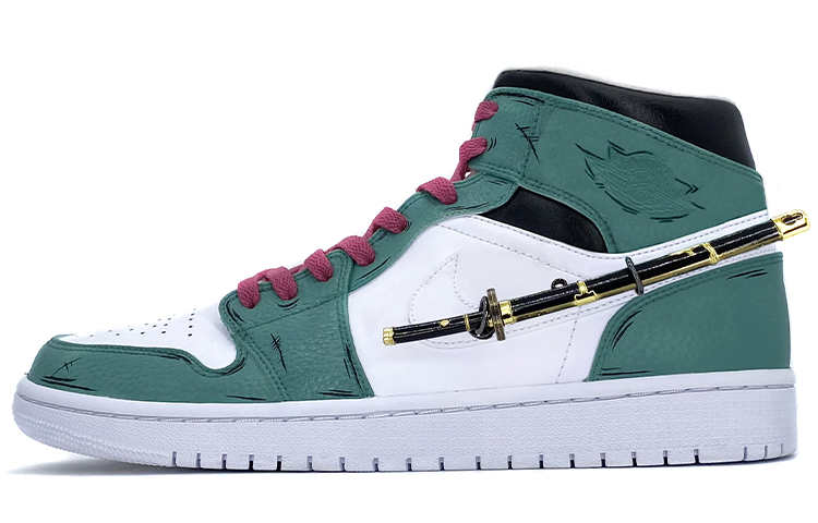 Buy [カスタムシューズ] エアジョーダン1ミッド『ワンピースゾロカスタム』 554724-130(TeamK-男款佩剑海贼王索隆)