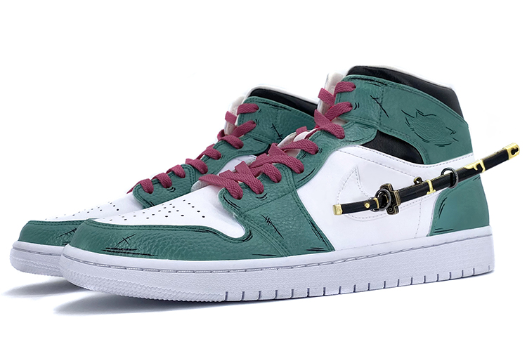 Lookbook [カスタムシューズ] エアジョーダン1ミッド『ワンピースゾロカスタム』 554724-130(TeamK-男款佩剑海贼王索隆)