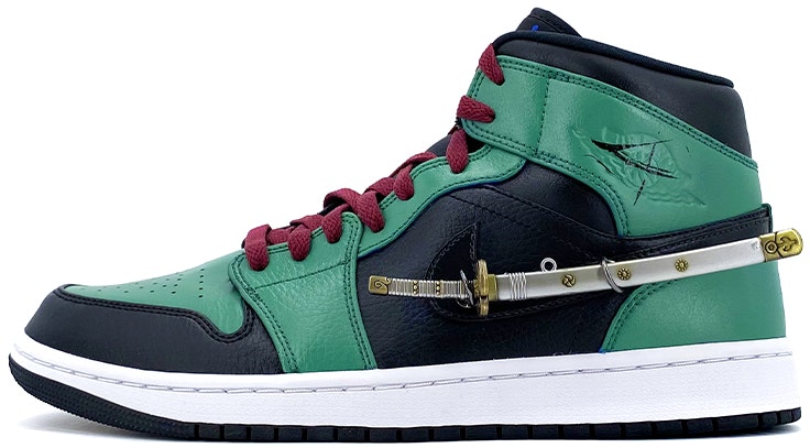 custom-shoes-air-jordan-1-mid-one-piece-zoro-green-white-custom