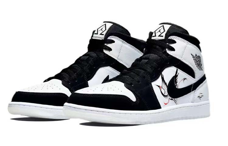 Lookbook 【訂製球鞋】Jordan Air Jordan 1 東方美學 中式國風 仙鶴青松 防滑耐磨 中筒 復古籃球鞋 男款 黑白