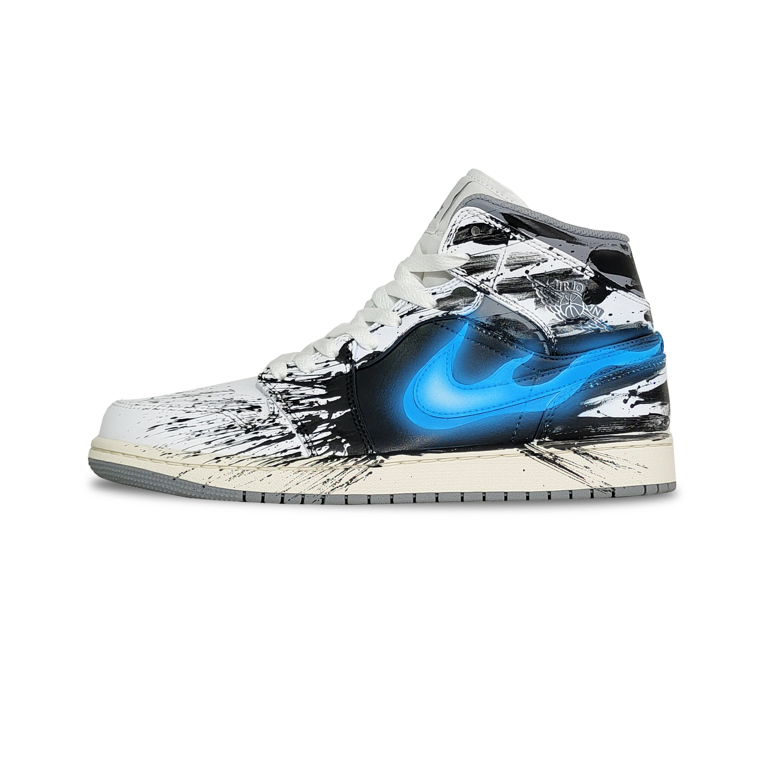 Buy [Kasut Custom] Air Jordan 1 Mid 'Putih Biru Terkakis' 554724-135(TeamG-男款灰毒液)