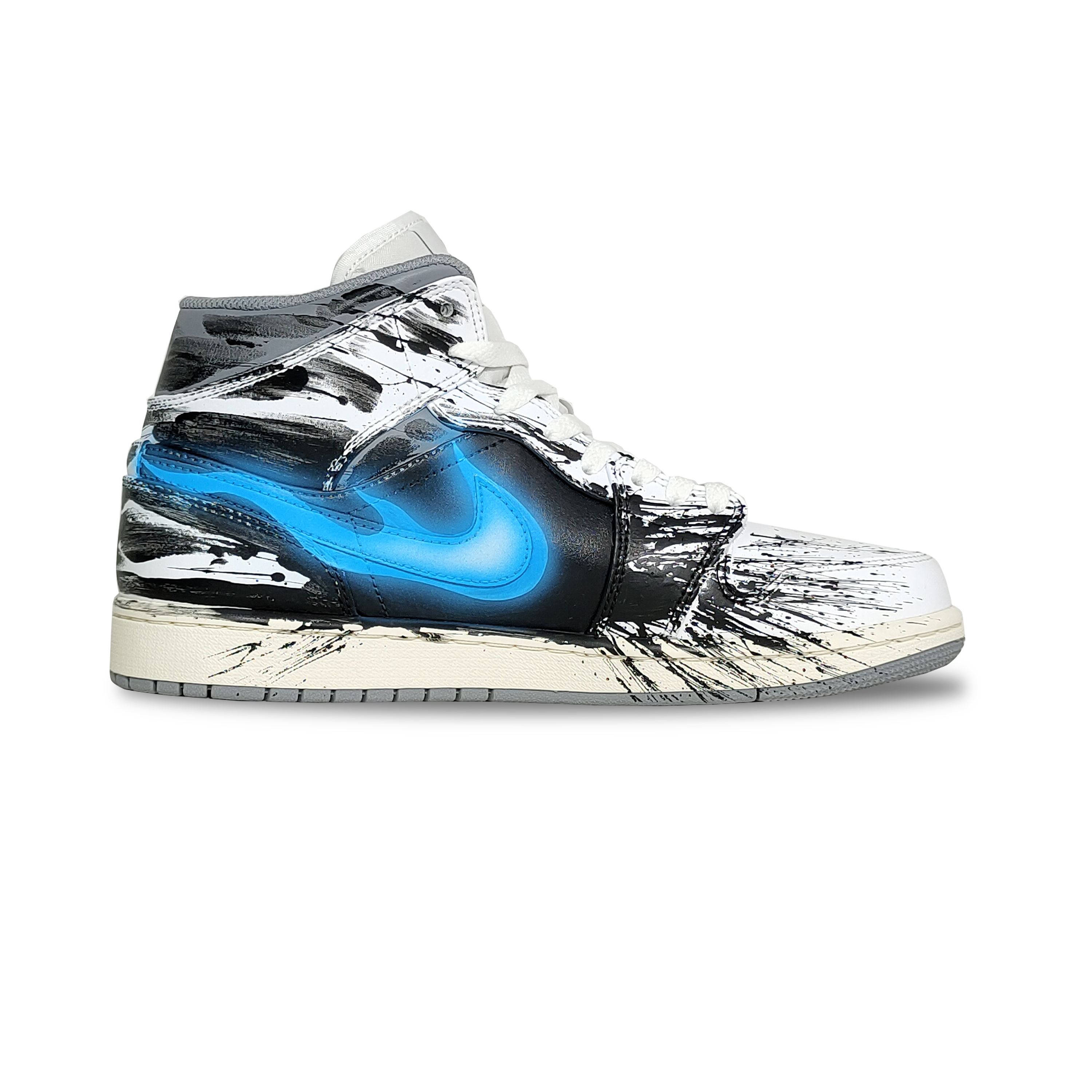 Order [Kasut Custom] Air Jordan 1 Mid 'Putih Biru Terkakis' 554724-135(TeamG-男款灰毒液)