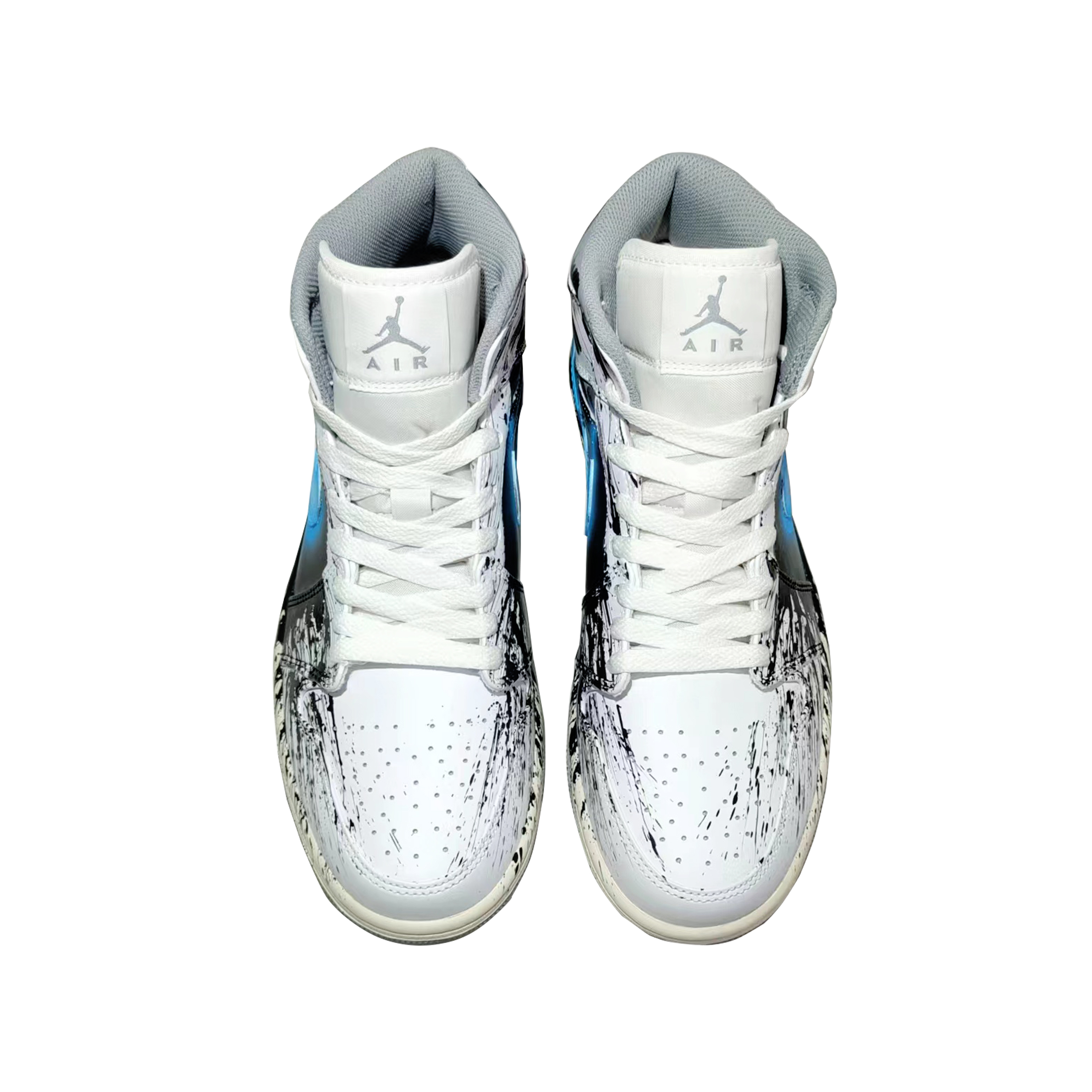 Shop [Kasut Custom] Air Jordan 1 Mid 'Putih Biru Terkakis' 554724-135(TeamG-男款灰毒液)