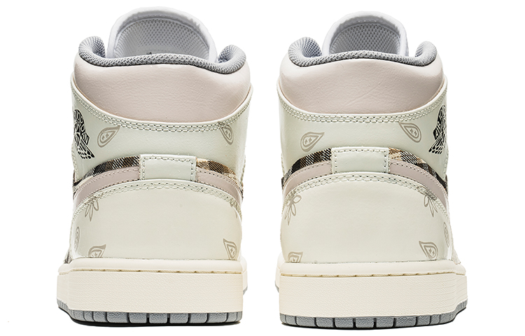 Shop 【定制球鞋】Jordan Air Jordan 1 Mid 野鶴製造 腰果花 格紋 貼布 中幫 復古籃球鞋 男款 米白