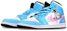 Shop 【定製球鞋】Jordan Air Jordan 1 Mid 黑白熊貓 火箭宇航員手繪 限量特殊鞋盒 中幫 復古籃球鞋 GS 藍粉白