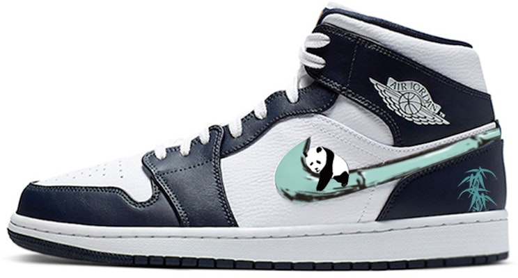 【定製球鞋】 Jordan Air Jordan 1 Mid 新中式 熊貓抱竹 防滑耐磨 中筒 復古籃球鞋 男款 藍白綠 Buy 【定製球鞋】 Jordan Air Jordan 1 Mid 新中式 熊貓抱竹 防滑耐磨 中筒 復古籃球鞋 男款 藍白綠