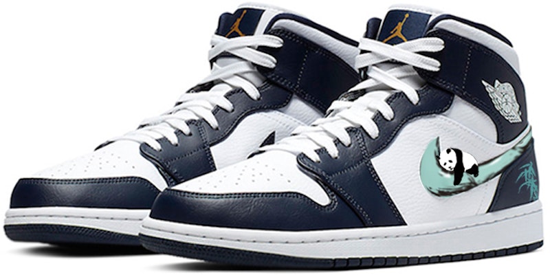 【定製球鞋】 Jordan Air Jordan 1 Mid 新中式 熊貓抱竹 防滑耐磨 中筒 復古籃球鞋 男款 藍白綠 Lookbook 【定製球鞋】 Jordan Air Jordan 1 Mid 新中式 熊貓抱竹 防滑耐磨 中筒 復古籃球鞋 男款 藍白綠