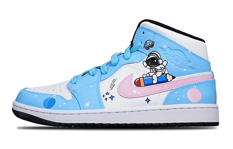 Order [Kasut Custom] Air Jordan 1 Mid 'Panda Biru Merah Jambu' 554725-075(TeamT-铅笔宇航员女S-BOX)