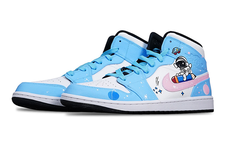 Shop [Kasut Custom] Air Jordan 1 Mid 'Panda Biru Merah Jambu' 554725-075(TeamT-铅笔宇航员女S-BOX)