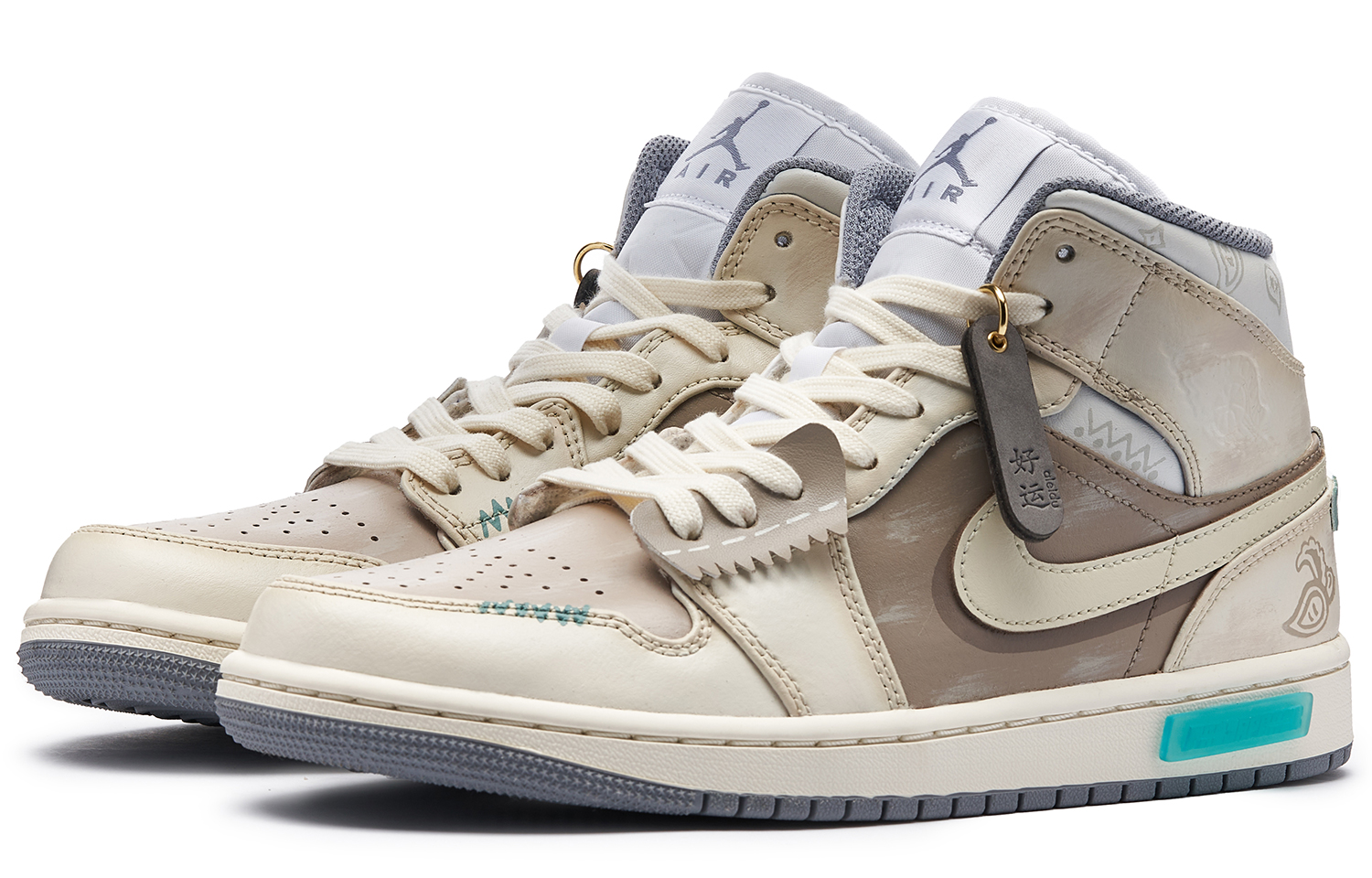 Shop [Kasut Custom] Air Jordan 1 Mid 'Panda Mocha Tahun Arnab' 554724-135-401643