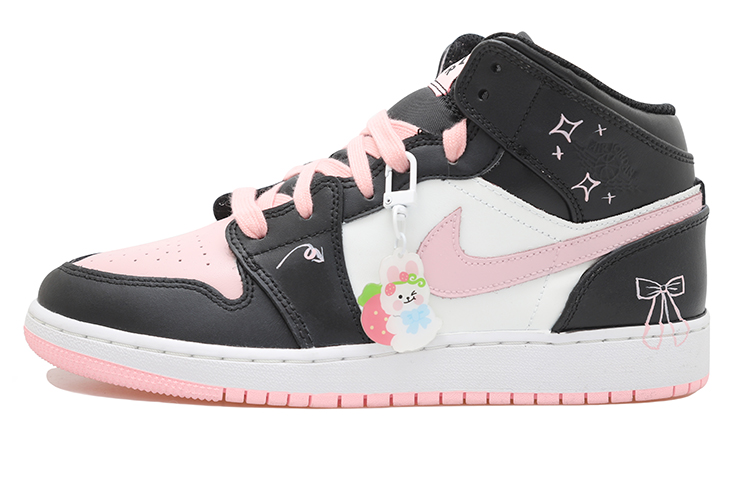 Buy 에어 조던 1 미드 '판다 딸기 리본' (커스텀) 555112-061(Team拾玖-黑粉兔S-BOX）