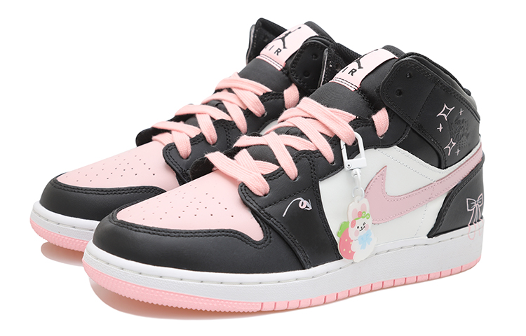 Lookbook 에어 조던 1 미드 '판다 딸기 리본' (커스텀) 555112-061(Team拾玖-黑粉兔S-BOX）