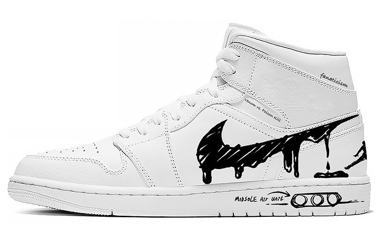 Buy [Zapatillas Personalizadas] Air Jordan 1 Mid 'Grafiti de Lápiz Derretido' 554724-130(Team-E男款铅笔涂鸦黑白)