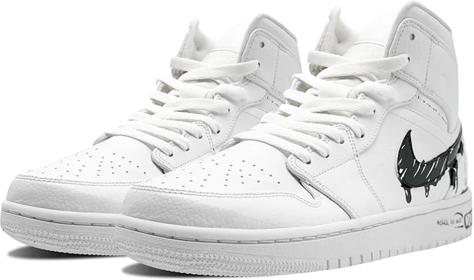 【定制球鞋】 Jordan Air Jordan 1 Mid 皮質 鉛筆 噴繪 融化風 塗鴉 中幫 復古籃球鞋 男款 黑白 Lookbook 【定制球鞋】 Jordan Air Jordan 1 Mid 皮質 鉛筆 噴繪 融化風 塗鴉 中幫 復古籃球鞋 男款 黑白