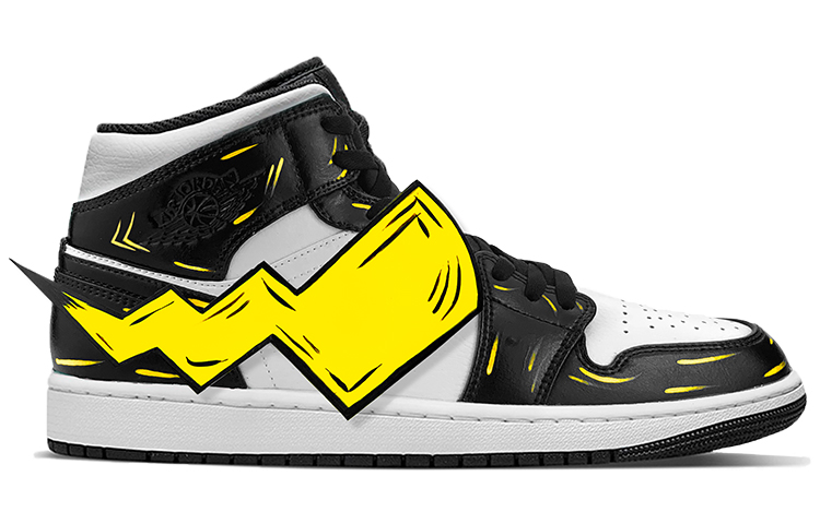 Lookbook [Sepatu Kustom] Air Jordan 1 Mid 'Pikachu Island Hijau Pulau' 554724-132(TeamY-男款皮卡丘黑色)