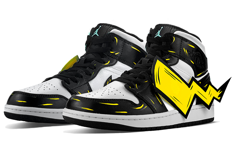 Cheap [Sepatu Kustom] Air Jordan 1 Mid 'Pikachu Island Hijau Pulau' 554724-132(TeamY-男款皮卡丘黑色)