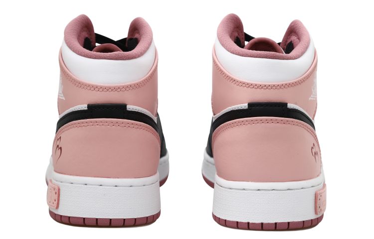Purchase [Sepatu Kustom] Air Jordan 1 Mid 'Pink Black White Heart Patch' DQ8423-616(Team拾玖-粉心贴布S-BOX)