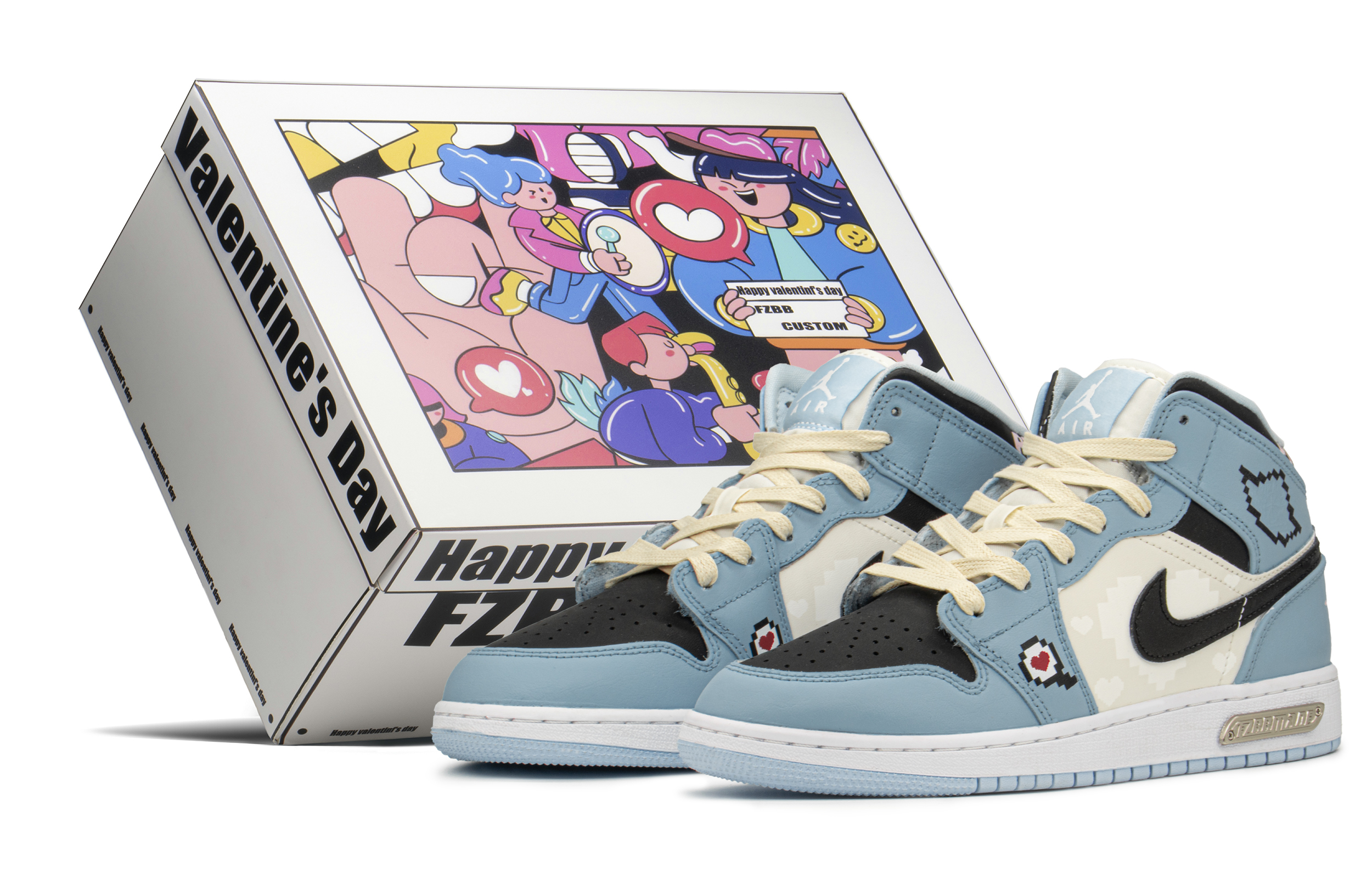 Buy [Kasut Custom] Air Jordan 1 Mid 'Pixel Blue Heart' 555112-401(TeamA-AJ像素蓝S-BOX)