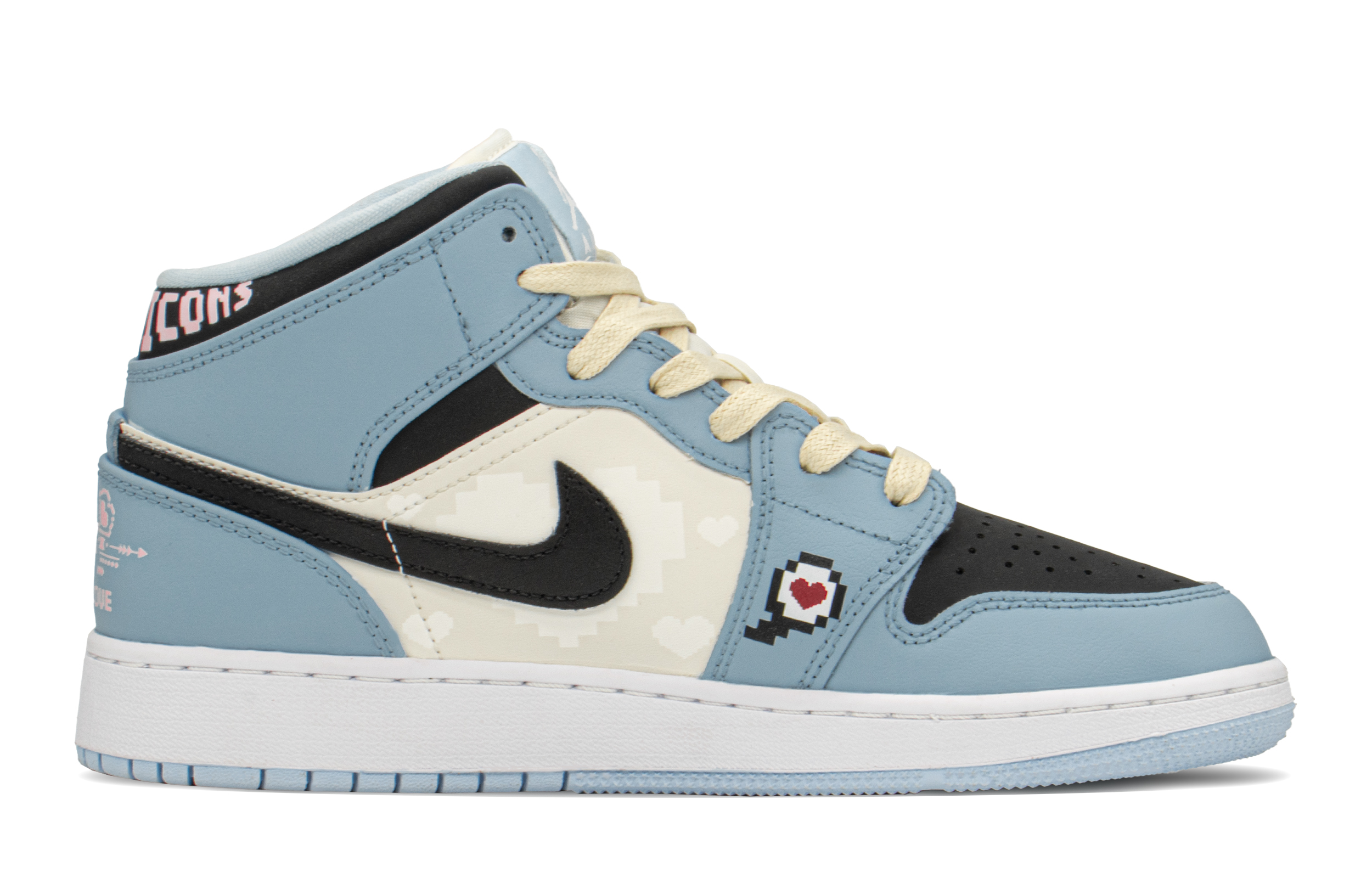 Lookbook [Kasut Custom] Air Jordan 1 Mid 'Pixel Blue Heart' 555112-401(TeamA-AJ像素蓝S-BOX)