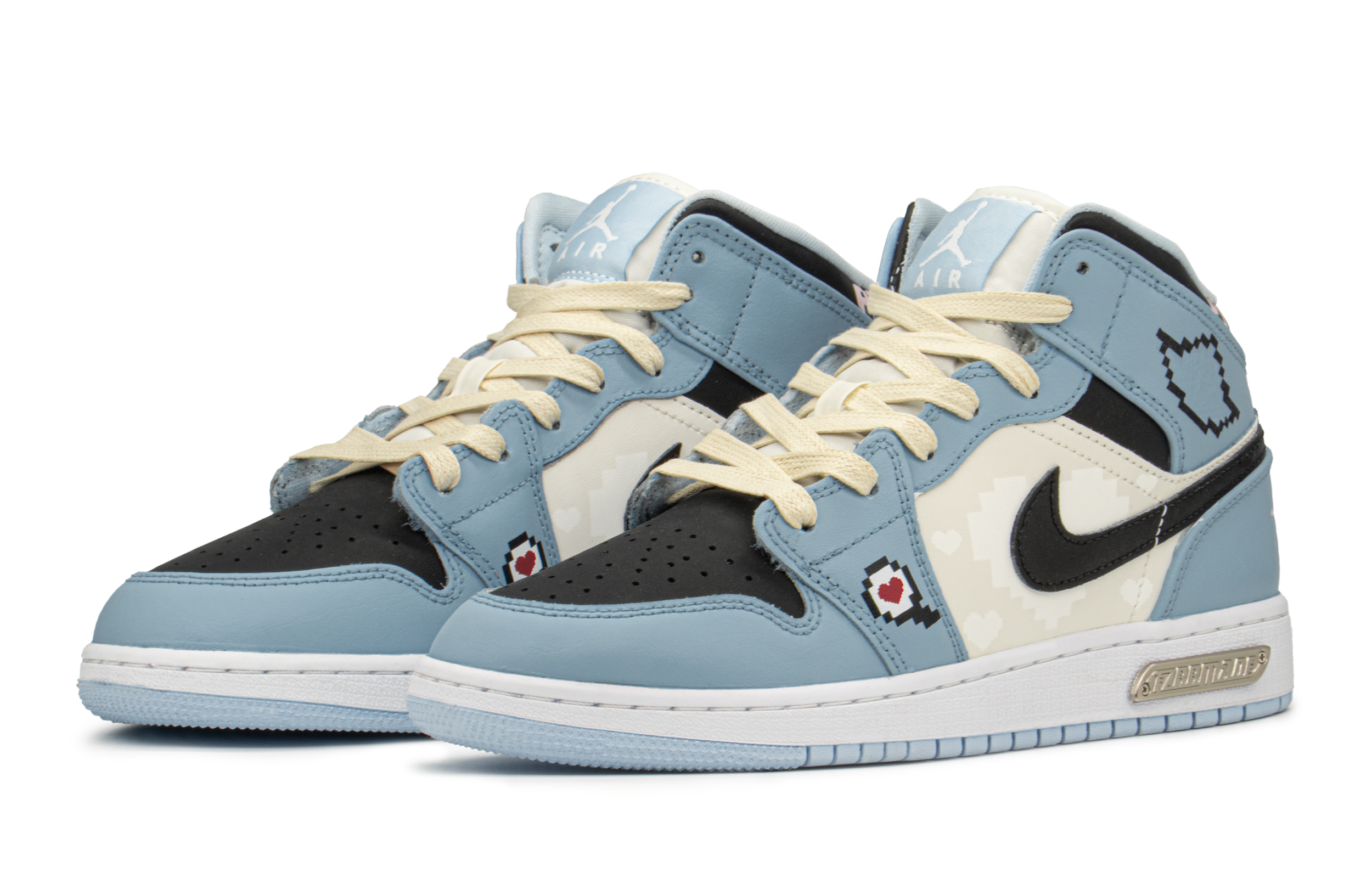 Shop [Kasut Custom] Air Jordan 1 Mid 'Pixel Blue Heart' 555112-401(TeamA-AJ像素蓝S-BOX)