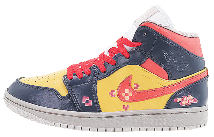 Buy 에어 조던 1 미드 '픽셀 플라워 옐로우 블랙' (커스텀) 554724-082(Team10--像素小花)