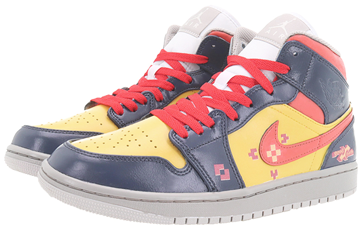 Lookbook 에어 조던 1 미드 '픽셀 플라워 옐로우 블랙' (커스텀) 554724-082(Team10--像素小花)