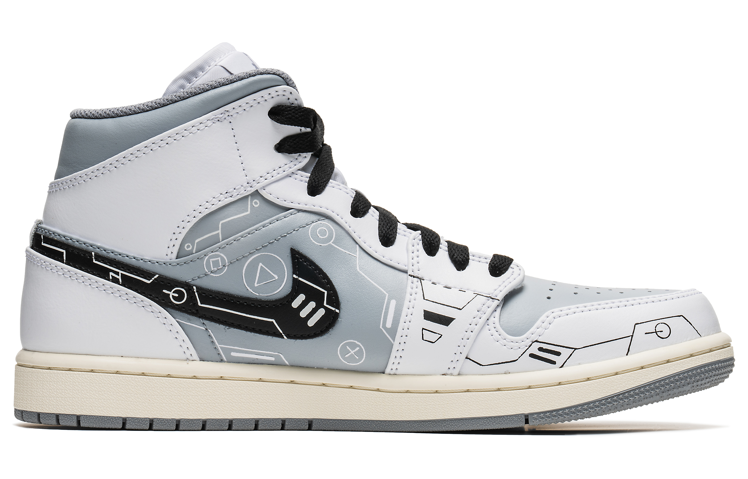 Order カスタムAJ1 MID "PS5グレー" 554724-135(TeamB-男款灰电玩Mid)