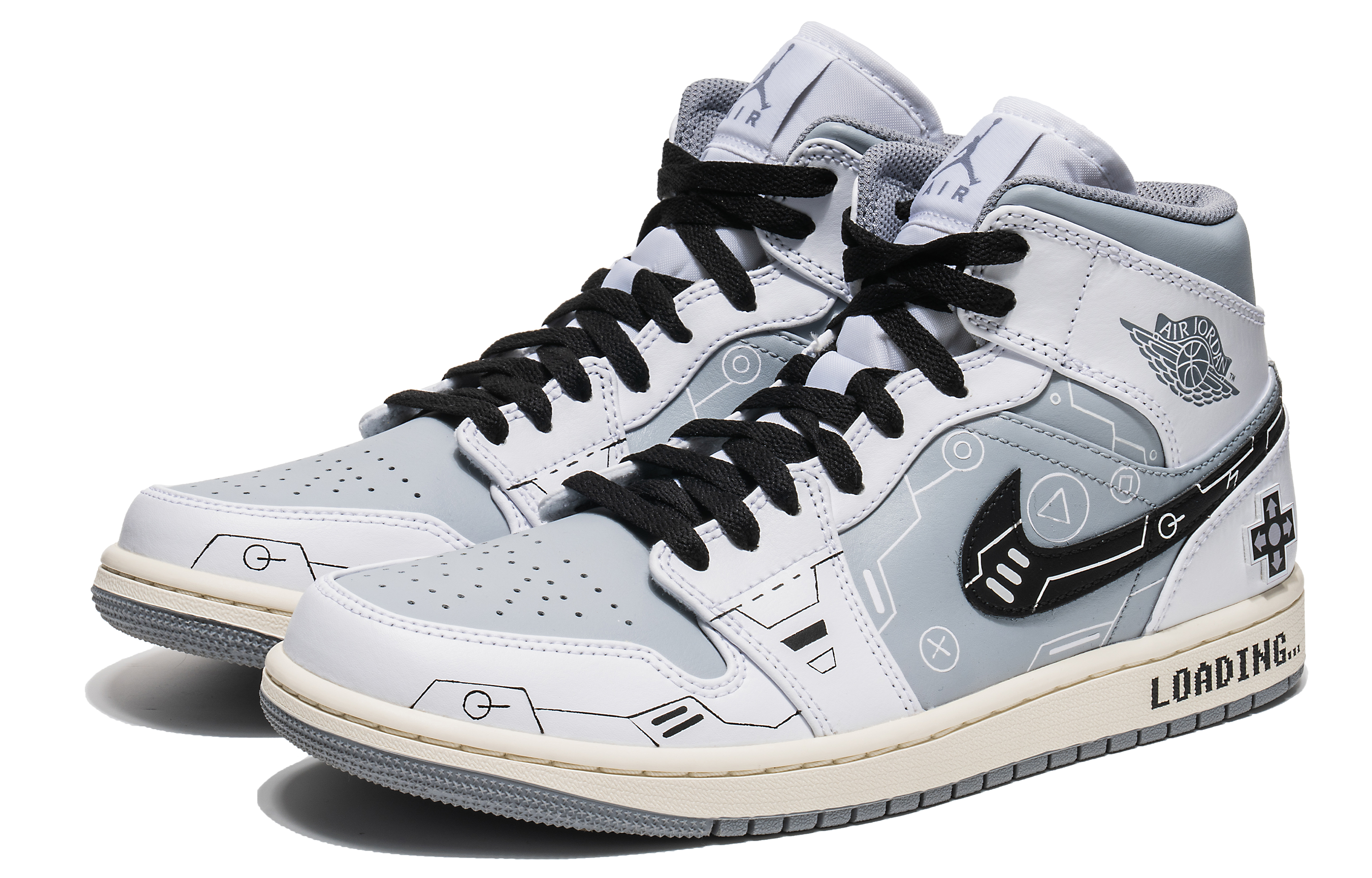 Lookbook カスタムAJ1 MID "PS5グレー" 554724-135(TeamB-男款灰电玩Mid)