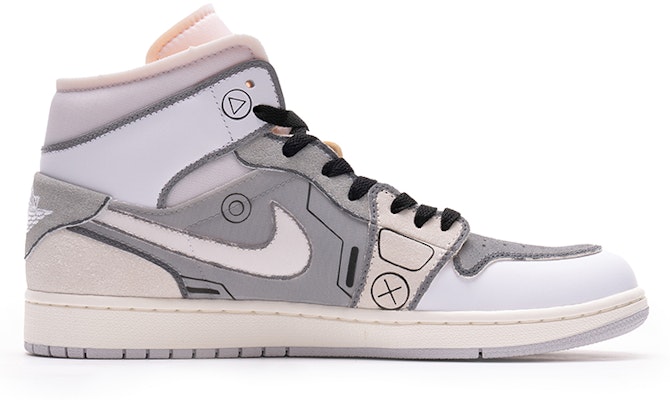 【定制球鞋】 Jordan Air Jordan 1 Mid 野鶴製造 材質拼接 PS5主題 灰电玩 3.0 立體按鍵 中幫 復古籃球鞋 男款 黑白灰 Order 【定制球鞋】 Jordan Air Jordan 1 Mid 野鶴製造 材質拼接 PS5主題 灰电玩 3.0 立體按鍵 中幫 復古籃球鞋 男款 黑白灰