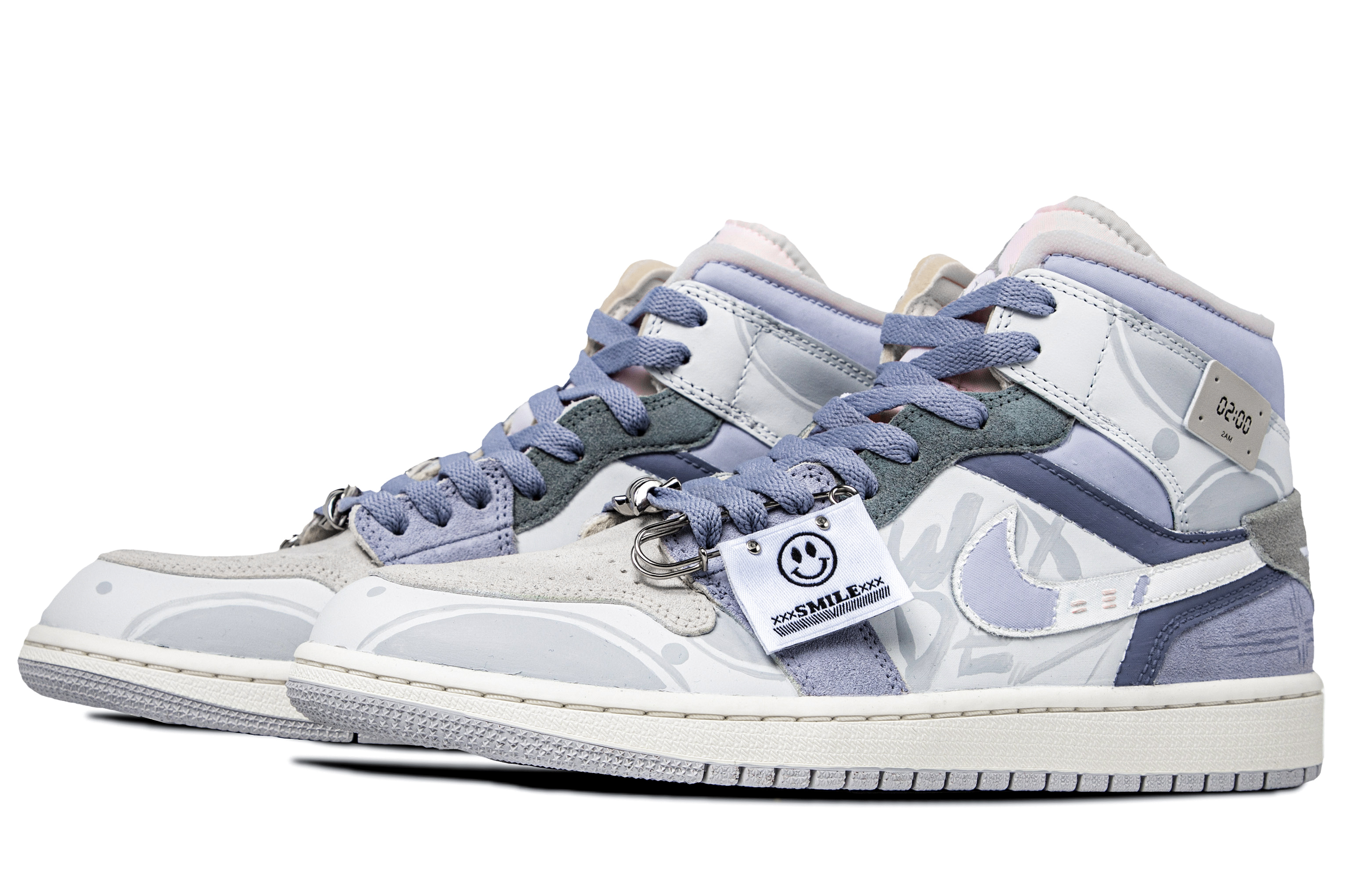 Lookbook カスタムAJ1ミッド 紫灰グラフィティ DM9652-100(TeamM-男款香芋星球S-BOX)