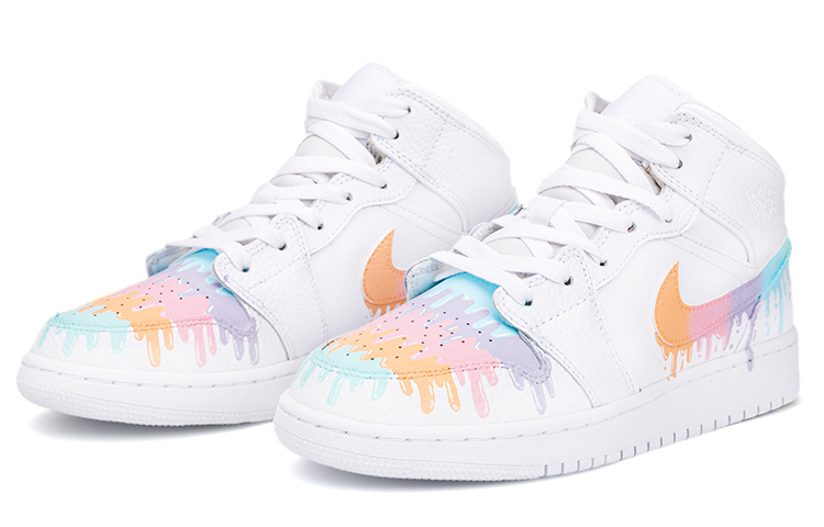 Lookbook 레인보우 멜팅 에어 조던 1 미드 (커스텀) 554725-130(Team18-AJ中帮彩虹糖浆)