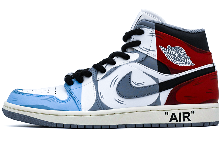 Buy [Zapatos Personalizados] Air Jordan 1 Mid 'Rojo Azul Gris' 554724-135(team肆-二次元撞色手绘A)