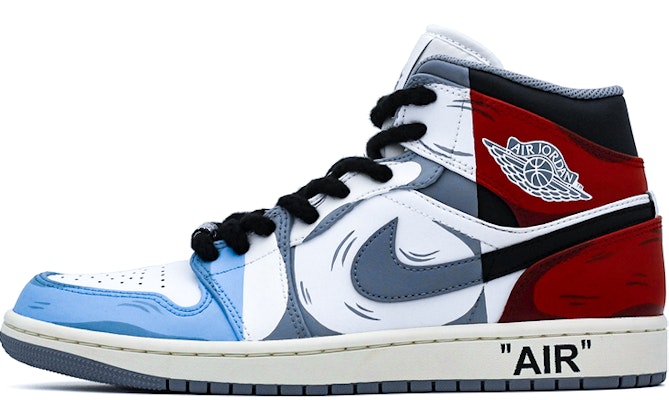 カスタムAJ1 Mid 赤青灰 554724-135(team肆-二次元撞色手绘A) Buy カスタムAJ1 Mid 赤青灰 554724-135(team肆-二次元撞色手绘A)