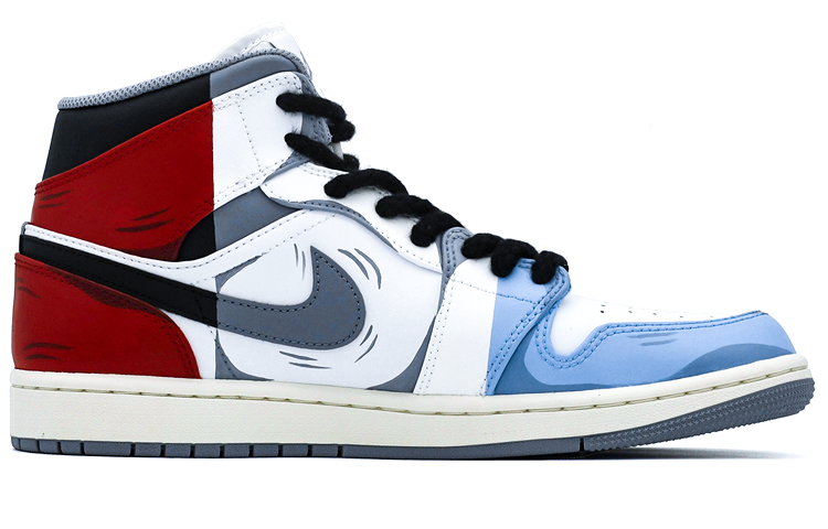 Order [Zapatos Personalizados] Air Jordan 1 Mid 'Rojo Azul Gris' 554724-135(team肆-二次元撞色手绘A)