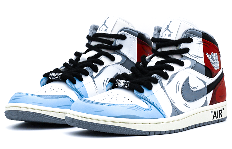 Lookbook [Zapatos Personalizados] Air Jordan 1 Mid 'Rojo Azul Gris' 554724-135(team肆-二次元撞色手绘A)